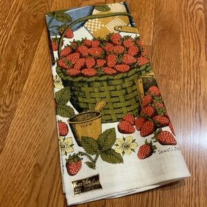 Kay Dee Handprint Strawberries Basket Linen NOS Farmhouse
